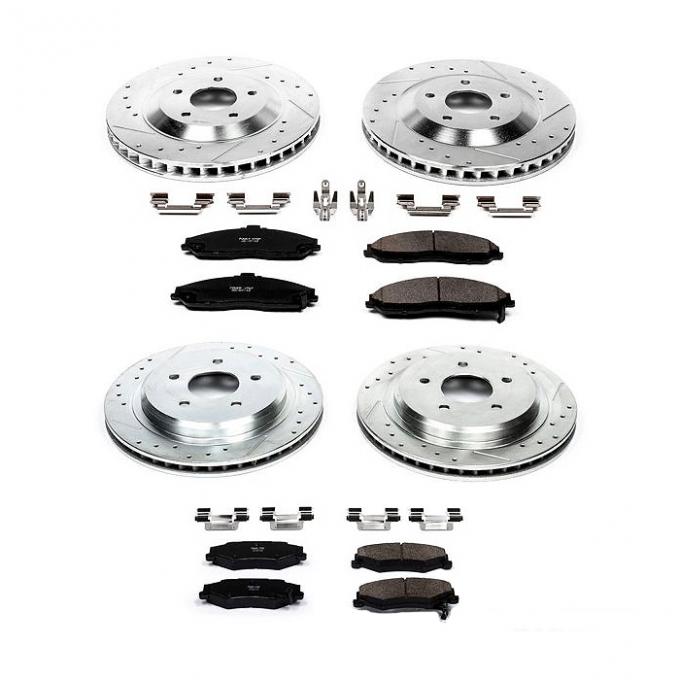 Corvette Drilled & Slotted Brake Rotors F&R, Ceramic Pads, 1997-2004