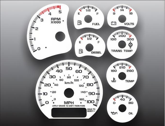 Whitegauges 1999-2002 Chevrolet GMC Duramax Diesel White Face Gauges 9902CS-1703