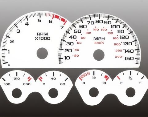 Whitegauges 1999-2002 Chevrolet Camaro 150 MPH V8 White Face Gauges 9902CC-254