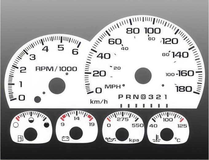 Whitegauges 1997-1999 Chevrolet GMC 180 KMH METRIC White Face Gauges 9799CT-245