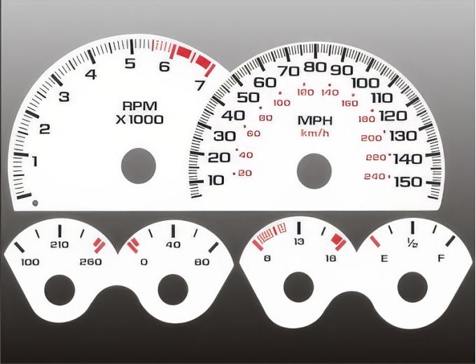 Whitegauges 1999-2002 Chevrolet Camaro 150 MPH V8 White Face Gauges 9902CC-254