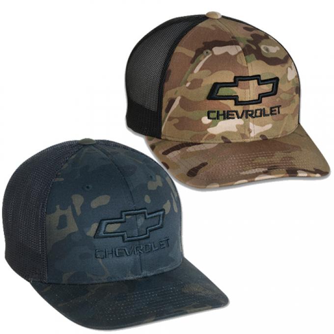 Chevrolet Bowtie Multicam Retro Trucker Cap | BLACK