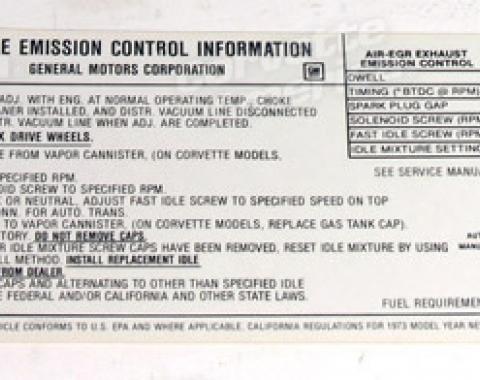 Corvette Decal, Emission 454 Federal, 1973