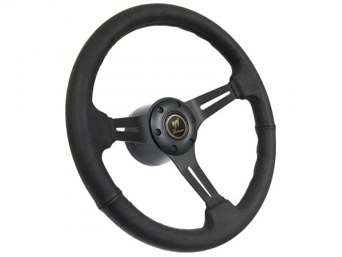 Auto Pro USA 1978-1991 Ford Bronco VSW S6 Sport Leather Steering Wheel Kit, Incl. 14 in. Dia. Steering Wheel, 6-Bolt Kit 70 mm ST3060B-10B-49BLK