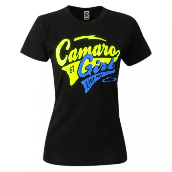 Camaro Girl, Live Fast T-Shirt, Black