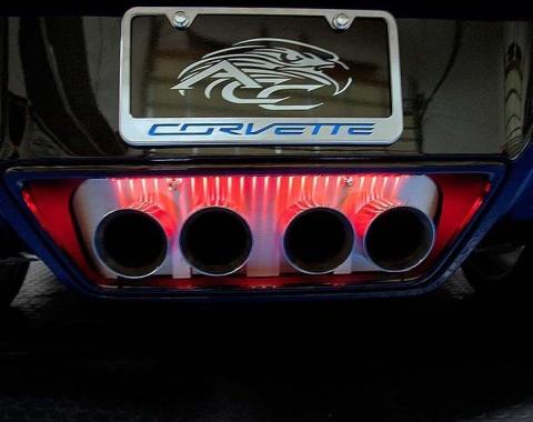 American Car Craft 2014-2019 C7 Stingray - Illuminated Exhaust Filler Panel STANDARD Exhaust, Brushed Stainless with Red LEDs 052016