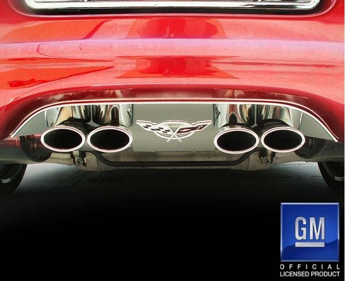 American Car Craft 1997-2004 C5/Z06 Corvette- Exhaust Filler Panel for Stock Exhaust, Anniv. Emblem, Stainless Steel 032002