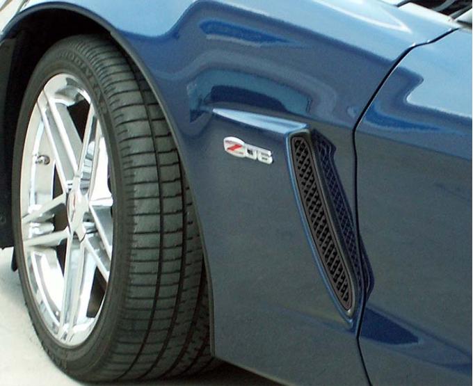 American Car Craft 2006-2012 C6 Z06 Corvette - Front Side Vent Grilles 2Pc, Blakk Stealth Stainless Laser Mesh 042098