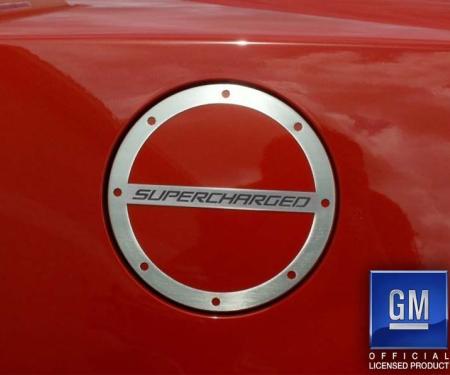 American Car Craft 2010-2019 Camaro - 'SUPERCHARGED' Fuel Door Cover, Stainless Steel (Brushed) 102091