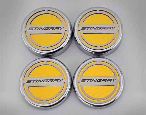 American Car Craft 2020-2024 C8 Corvette Coupe - Cap Cover Set 4pc Carbon Fiber Inserts with Stainless Stingray Logo, Choose Color 883061