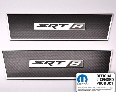American Car Craft 2008-2014 Challenger - Carbon Fiber Door Badge Plates with SRT8 Emblem 2Pc, Polished Stainless Trim 151040