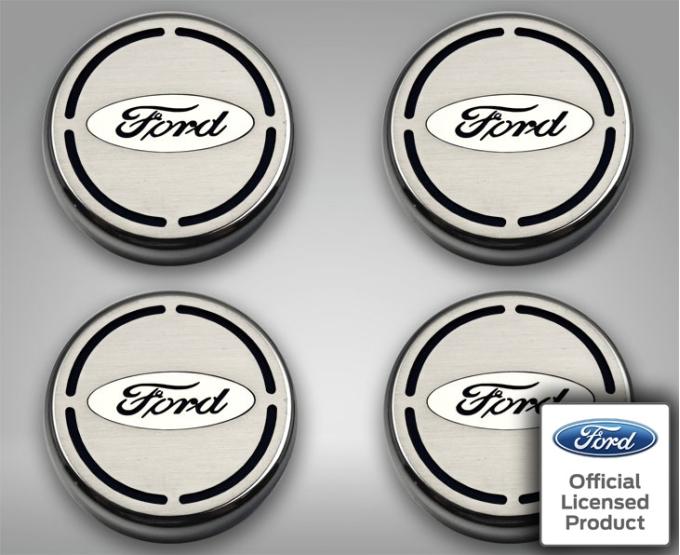 American Car Craft 2015-2017 Mustang - Ford Oval Engine Fluid Cap Cover Set 4Pc, Choose Inlay Color 173005