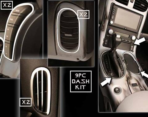 American Car Craft 2005-2013 C6 Corvette - Dash Trim Kit 9Pc, Polished Stainless Steel 041041