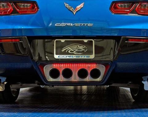 American Car Craft 2014-2019 C7 Corvette Stingray - Perforated Illuminated Exhaust Filler Panel STANDARD, Stainless Steel/Red LEDs 052012