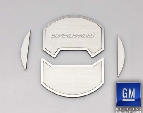 American Car Craft 2010-2015 Camaro - Round A/C Vent Covers Etched SUPERCHARGED 8Pc, Brushed Stainless Steel 101053