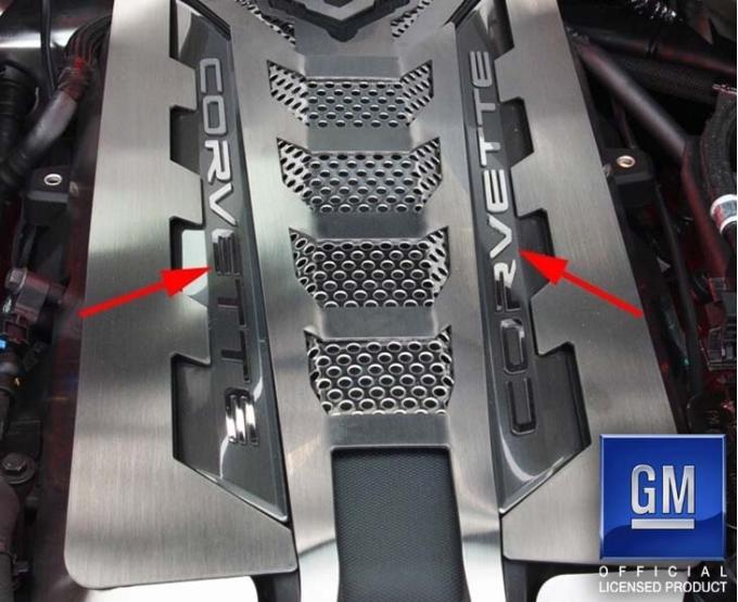 American Car Craft 2020-2024 C8 Corvette Coupe - Engine Shroud CORVETTE Lettering, Stainless Steel (Brushed Finish) 883002