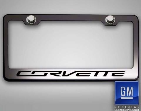 American Car Craft Corvette C7 Stingray - License Plate Frame CORVETTE Lettering, Black Base with Brushed Top Plate, Choose Color 052083