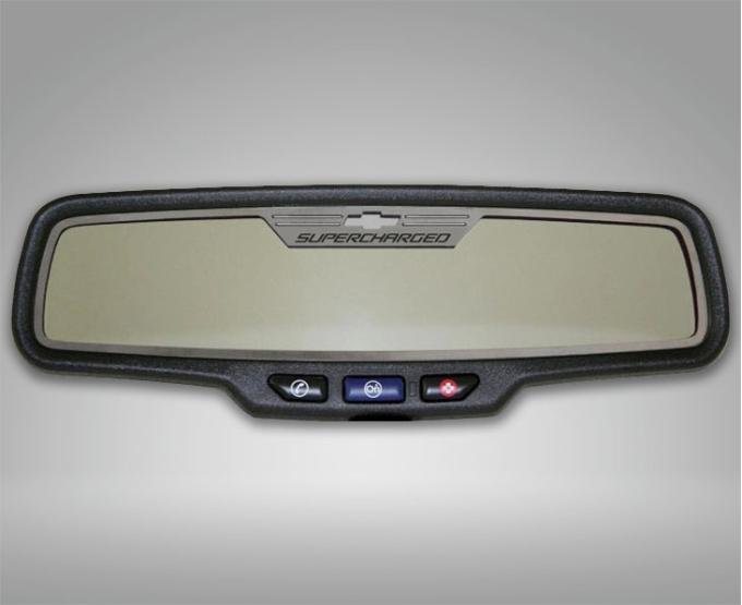 American Car Craft 2012-2013 Camaro - Rear View Mirror Trim "SUPERCHARGED" Style for Rectangle mirror, Brushed Stainless 101032
