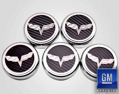 American Car Craft 2005-2013 C6 Corvette - Crossed Flags Logo Fluid Cap Covers 5Pc Auto Transmission, Choose Color 043082