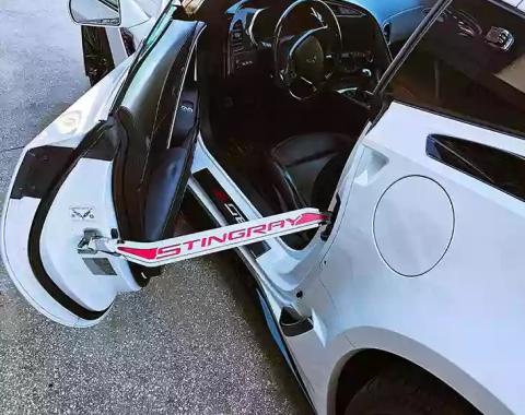 American Car Craft Corvette C7 Door Prop Polished/Brushed Stainless 'Stingray' with  Choice of Carbon Fiber Inlay - Passenger Side Only 051044