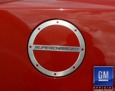 American Car Craft 2010-2019 Camaro - 'SUPERCHARGED' Fuel Door Cover, Stainless Steel (Brushed) 102091