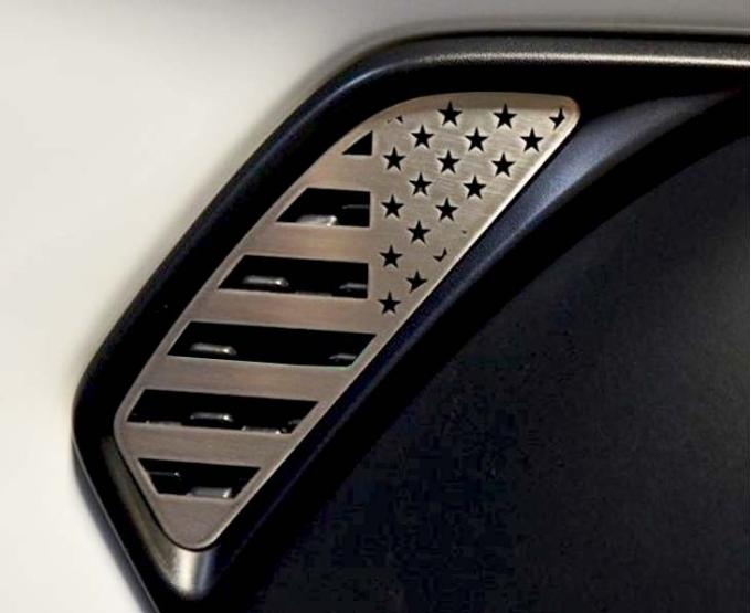 American Car Craft 2018-2020 Jeep Wrangler JL/JLU - Side Vent Accents Flag with Color Insert 2Pc, Stainless (Thin Green Line) 142115