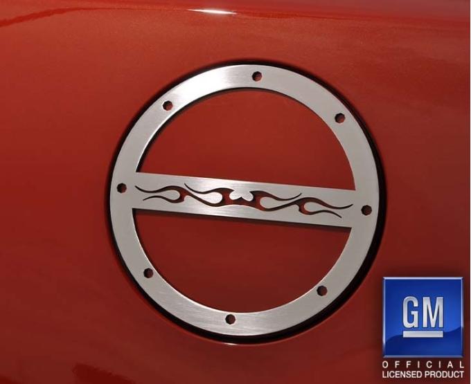 American Car Craft 2010-2019 Camaro -Tribal Flame Fuel Door Cover, Stainless Steel (Brushed) 102011