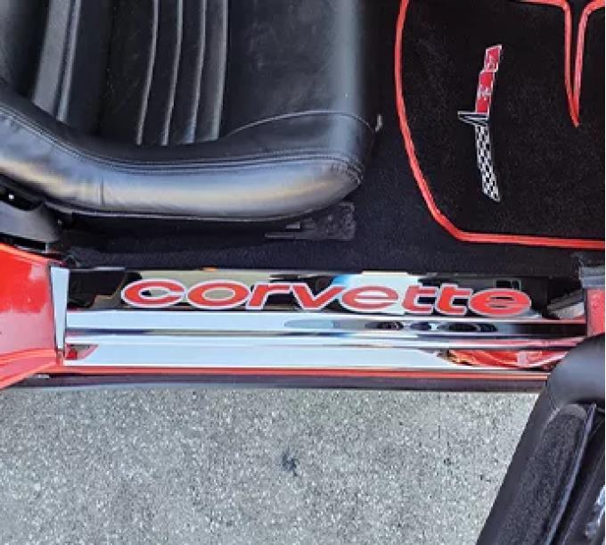 American Car Craft 1978-1982 C3 Corvette Door Sills with Corvette Vinyl Inlay Lettering 2Pc, Polished Stainless, Choose Color 011003