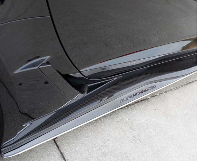 American Car Craft 2015-2019 Z06/ZR1/C7 Corvette - Side Skirt Extensions with Supercharged Inlaid Lettering, Brushed Stainless Steel 052094/052106
