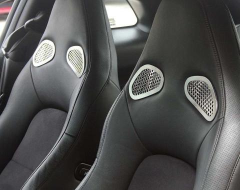 American Car Craft 2010-2013 Nissan GT-R - Front Seat Trim 4Pc, Perforated Stainless Steel 161012