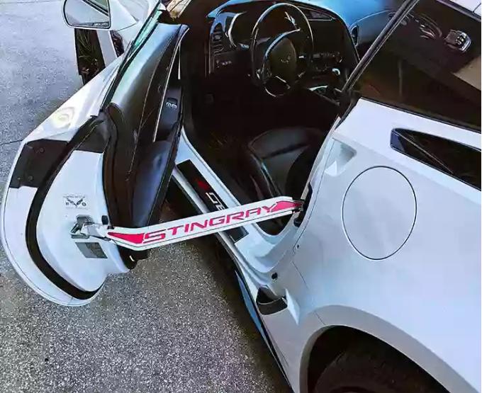 American Car Craft Corvette C7 Door Prop Polished/Brushed Stainless 'Stingray' with  Choice of Carbon Fiber Inlay - Passenger Side Only 051044