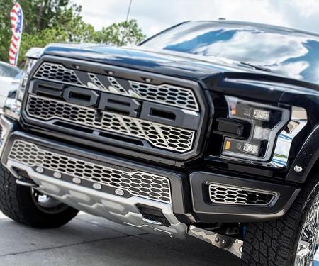American Car Craft 2017-2018 Ford Raptor - Front Lower Bumper Leaf Grilles 2Pc, Premium Stainless Steel (Brushed) 772080