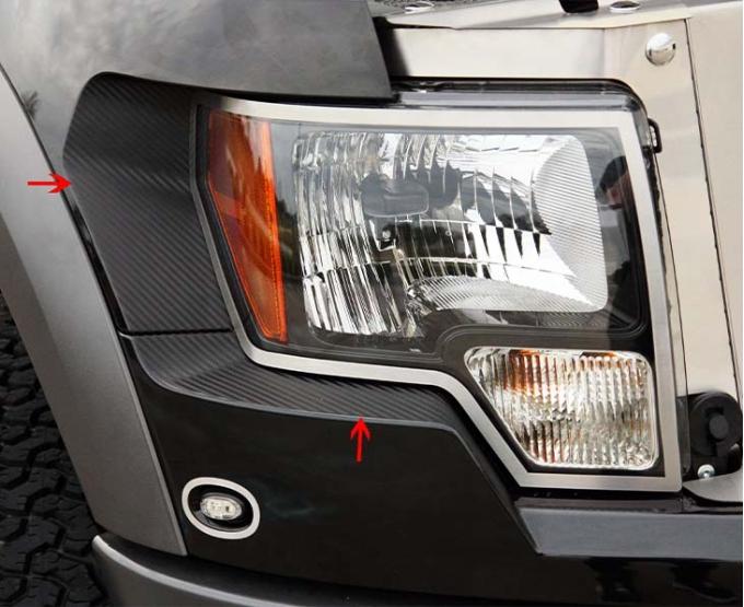 American Car Craft 2010-2014 Ford Raptor - Carbon Fiber Headlight Trim 2Pc, Carbon Fiber Wrap 772003