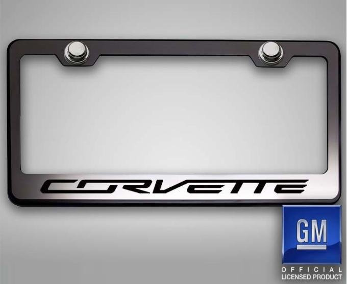 American Car Craft Corvette C7 Stingray - License Plate Frame CORVETTE Lettering, Black Base with Brushed Top Plate, Choose Color 052083