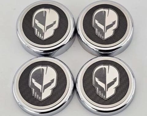 American Car Craft 2020-2024 C8 Corvette Coupe - Cap Cover Set 4pc Carbon Fiber Inserts with Stainless Jake Skull Logo, Choose Finish/Color 883059