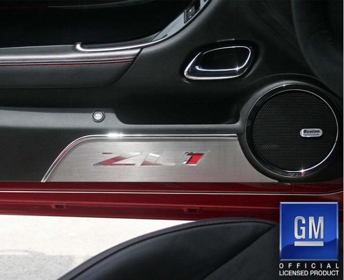American Car Craft 2012-2015 Camaro ZL1 - Door Panel Kick Plates 'ZL1' Polished Lettering 2Pc, Brushed Stainless Steel 101026