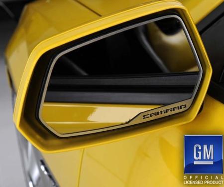American Car Craft 2010-2013 Camaro - Side View Mirror Trim 'CAMARO' Style 2Pc, Brushed Stainless Steel 102056