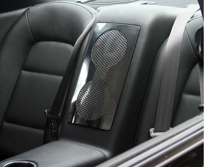 American Car Craft 2010-2013 Nissan GT-R - Rear Car Speaker Trim Plate, Perforated Stainless Steel 161014