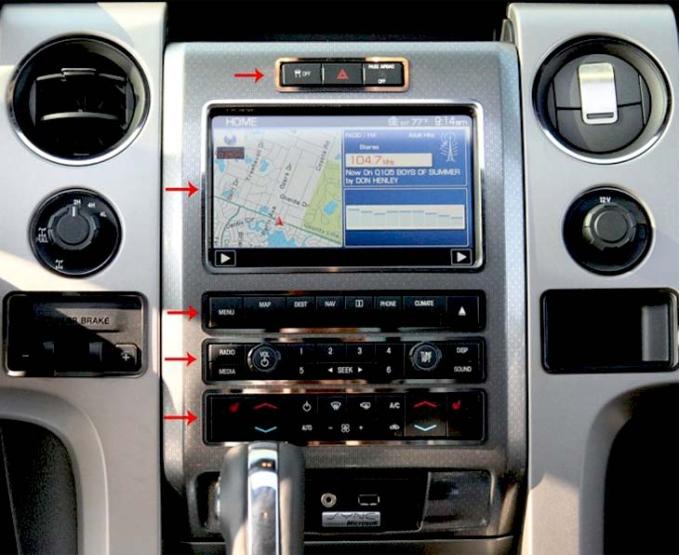 American Car Craft 2010-2012 Ford Raptor - Center Dash Trim Rings 5Pc, Stainless Steel (Polished) 771008