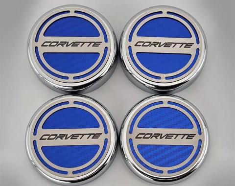 American Car Craft 2020-2024 C8 Corvette Coupe - Cap Cover Set 4pc Carbon Fiber Inserts with Stainless Corvette Logo, Choose Color 883060