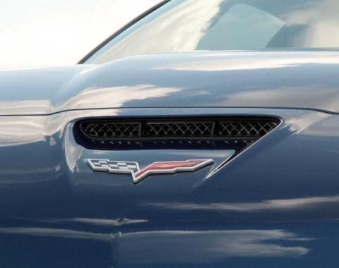 American Car Craft 2006-2013 Z06/GS/ZR1/C6 Corvette - Hood Vent Grilles, Blakk Stealth Stainless Laser Mesh 042099