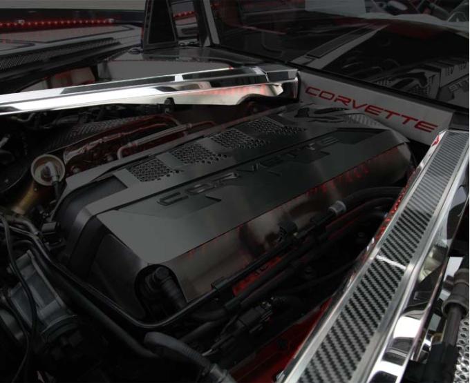 American Car Craft 2020-2024 C8 Corvette Coupe - Perforated Header Guard Cover Kit with Rear Crossmember Covers with Carbon Fiber Top Plate (Brushed Finish) 883037