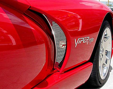 American Car Craft 1996-2002 Dodge Viper - Side Hood Vent Grilles Billet Style with Viper Head 2Pc, Polished Stainless Steel 962008