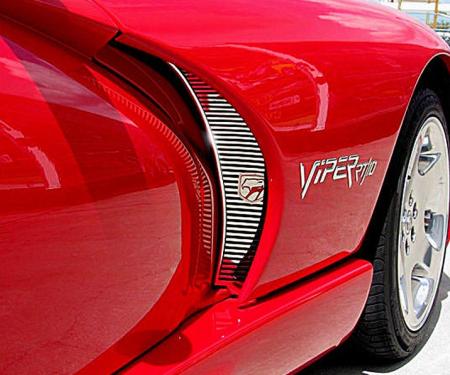 American Car Craft 1996-2002 Dodge Viper - Side Hood Vent Grilles Billet Style with Viper Head 2Pc, Polished Stainless Steel 962008