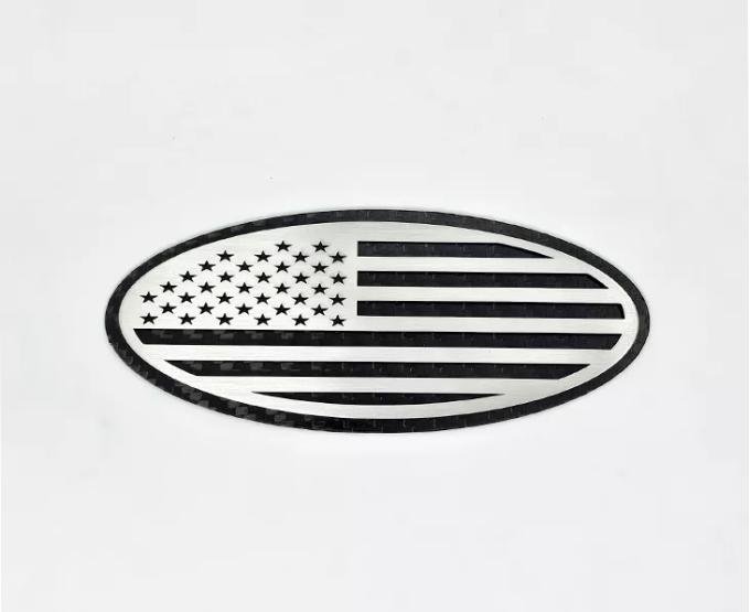 American Car Craft 2005-2014 Ford F150 Tailgate Emblem Replacement- Carbon fiber Base with Brushed American Flag Top Plate 762003