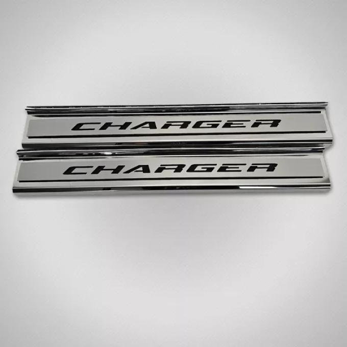 American Car Craft 2015-2024 Dodge Charger Polished Stainless Steel Front Door Sills with "CHARGER " Brushed Top Plate 2pc (No color) 331104