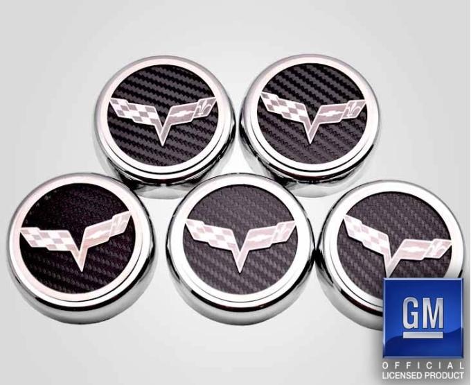 American Car Craft 2005-2013 C6 Corvette - Crossed Flags Logo Fluid Cap Covers 5Pc Auto Transmission, Choose Color 043082