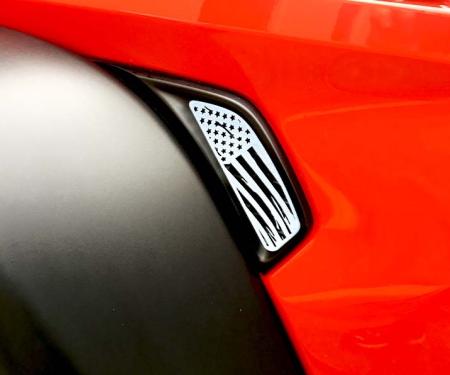 American Car Craft 2018-2020 Jeep Wrangler JL/JLU - Side Vent Accents Battle Worn American Flag, Stainless (Brushed) 142116