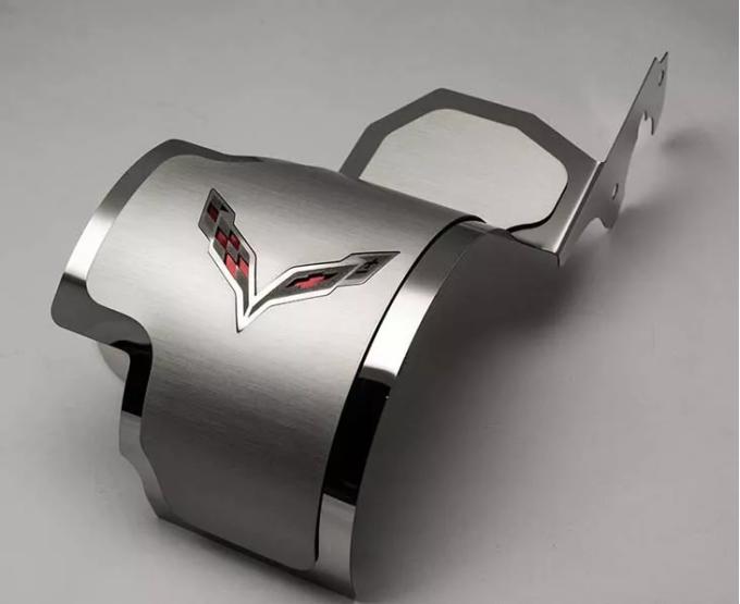 American Car Craft 2014-2019 C7 Z06 Corvette - Alternator Cover Crossed Flags Emblem, Stainless Steel, Choose Color 053100