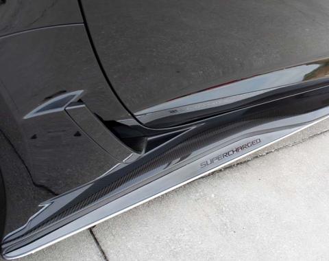 American Car Craft 2015-2019 Z06/ZR1/C7 Corvette - Side Skirt Extensions with Supercharged Inlaid Lettering, Brushed Stainless Steel 052094/052108